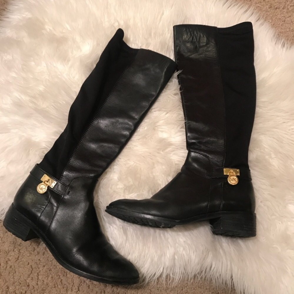Michael Kors Black Leather Riding Boot Gold